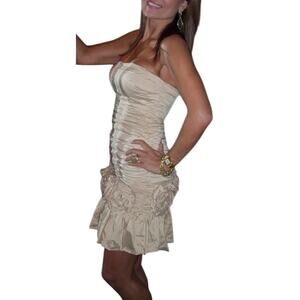 BCBGMaxazria Sleeveless Bodycon Taffeta Applique Flowers Dress Champagne 2